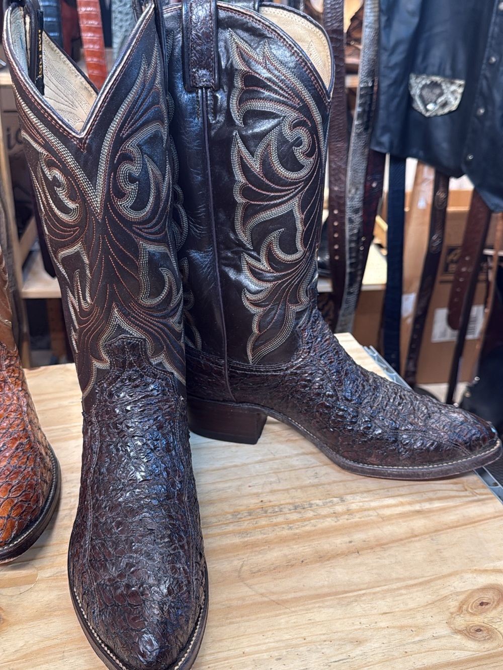 Dan Post Vintage Exotic Sea Bass Cowboy Boots Sz 9D